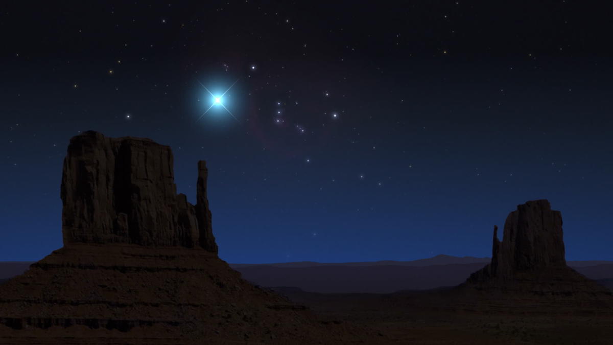 An image showing the Orion constellation, with a bright Betelgeuse gone supernova.